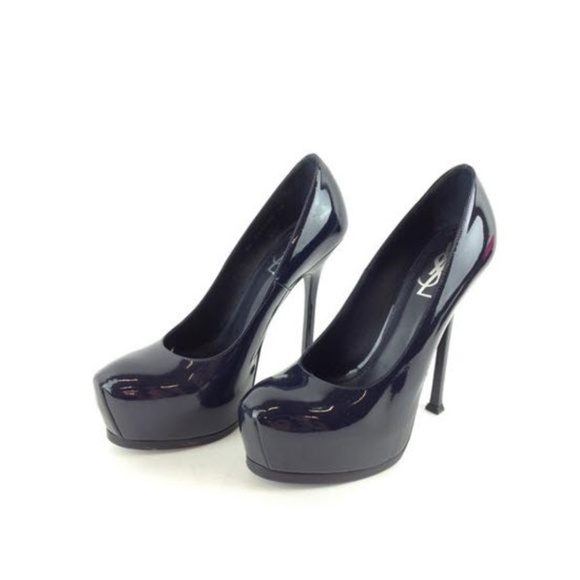 Yves Saint Laurent Shoes - Navy YSL Tribute Patent Leather Platform Pumps 8.5